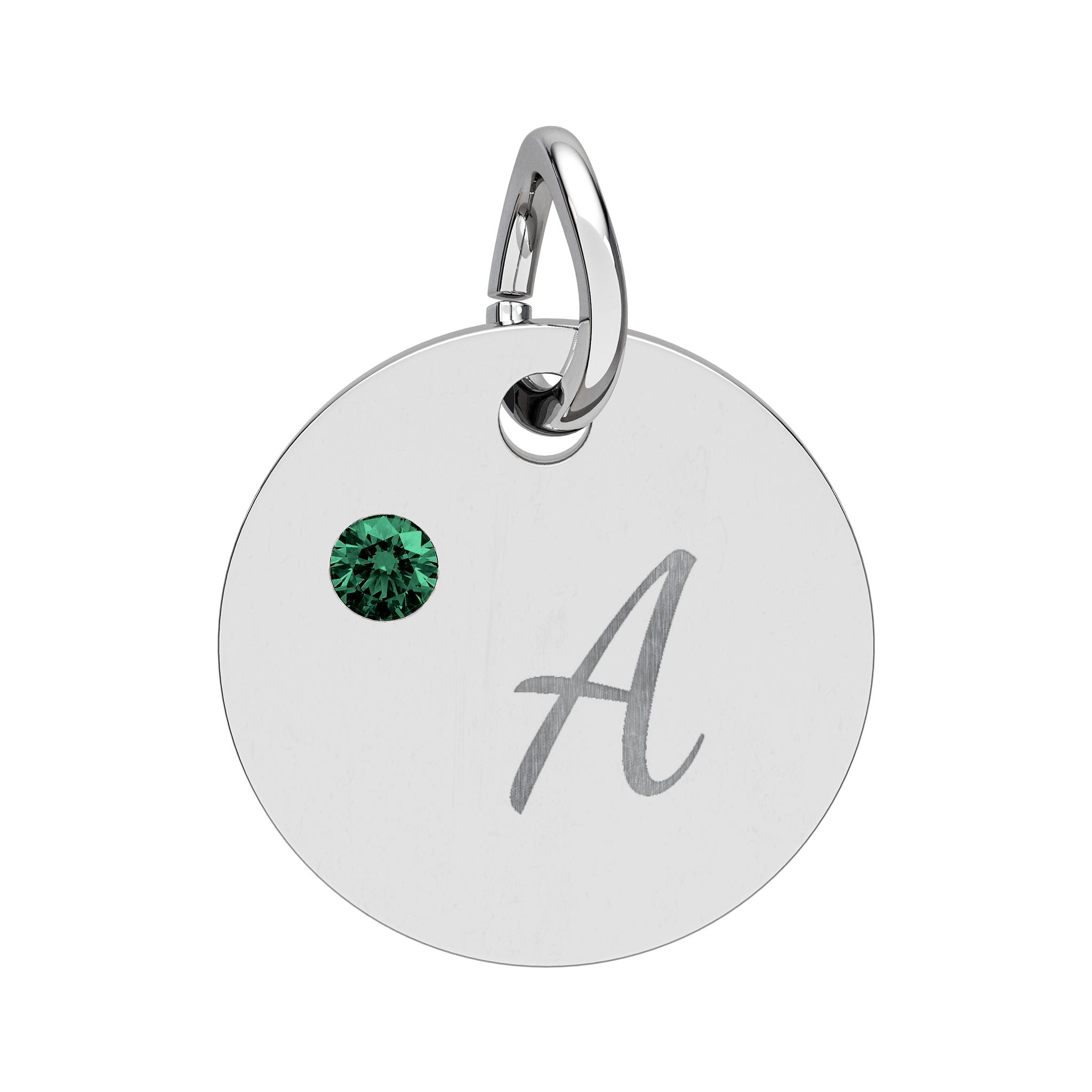 Engraved Birthstone Circle Charm — Personalized Initial Pendant