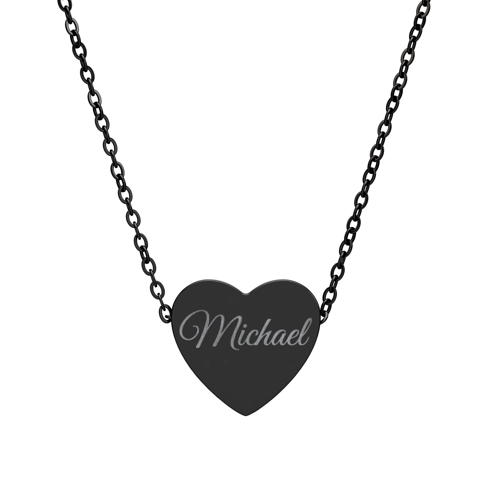 Heart-shaped necklace with 'Michael' engraving on a white background