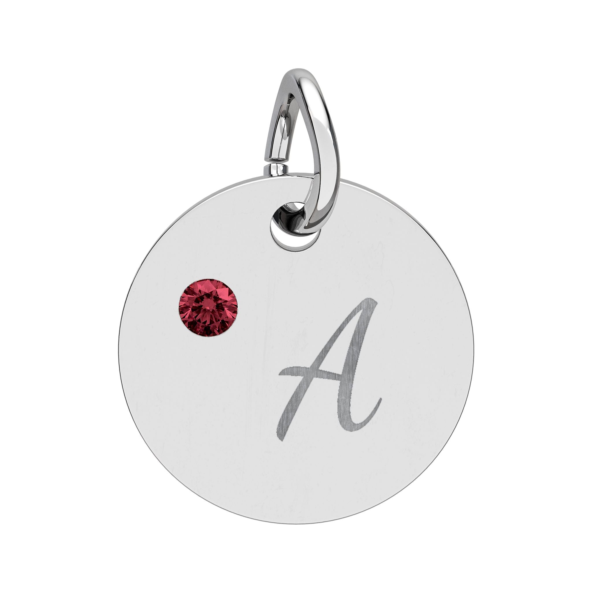Engraved Birthstone Circle Charm — Personalized Initial Pendant