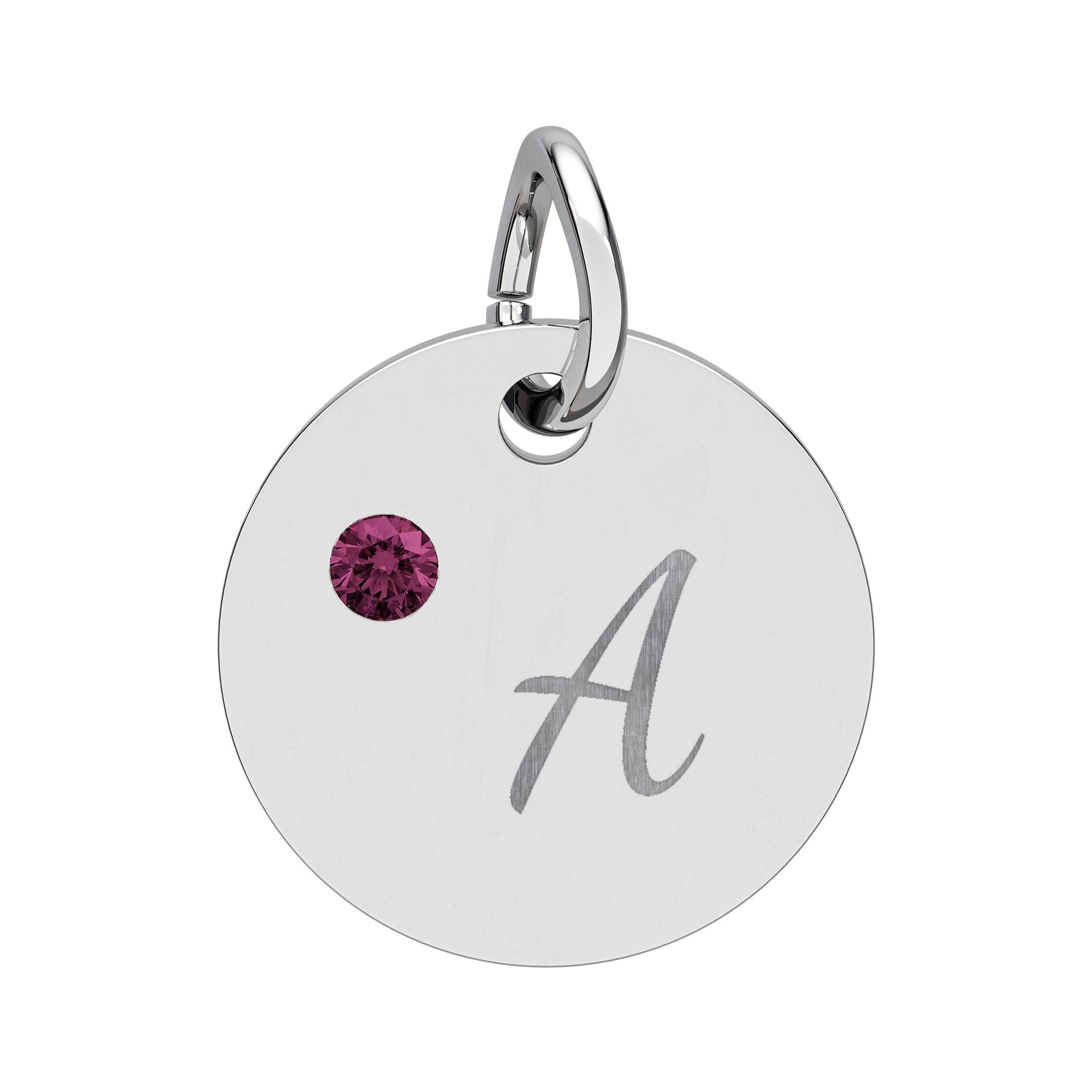 Engraved Birthstone Circle Charm — Personalized Initial Pendant