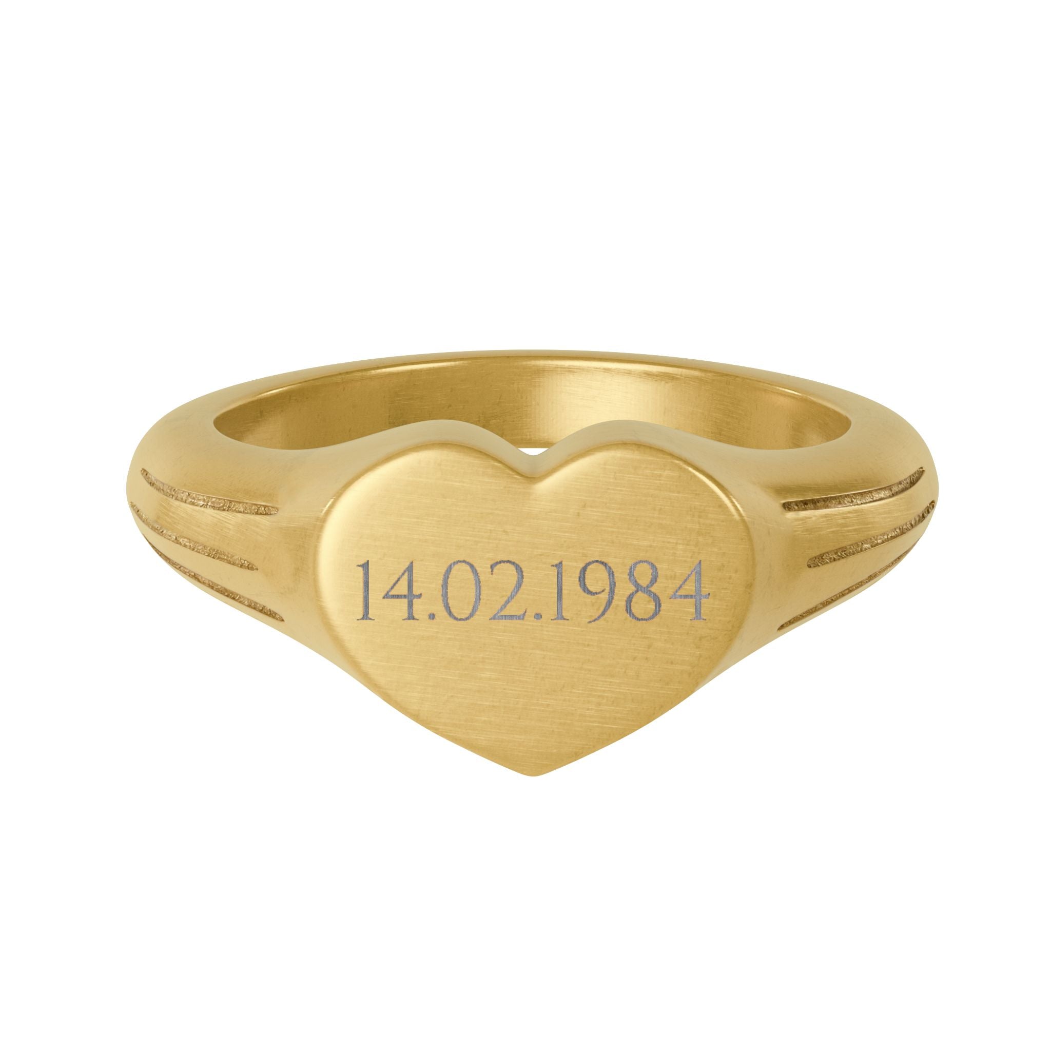 Engravable Heart Signet Ring — Personalized Stainless Steel Date Ring (e.g., 14.02.1984)
