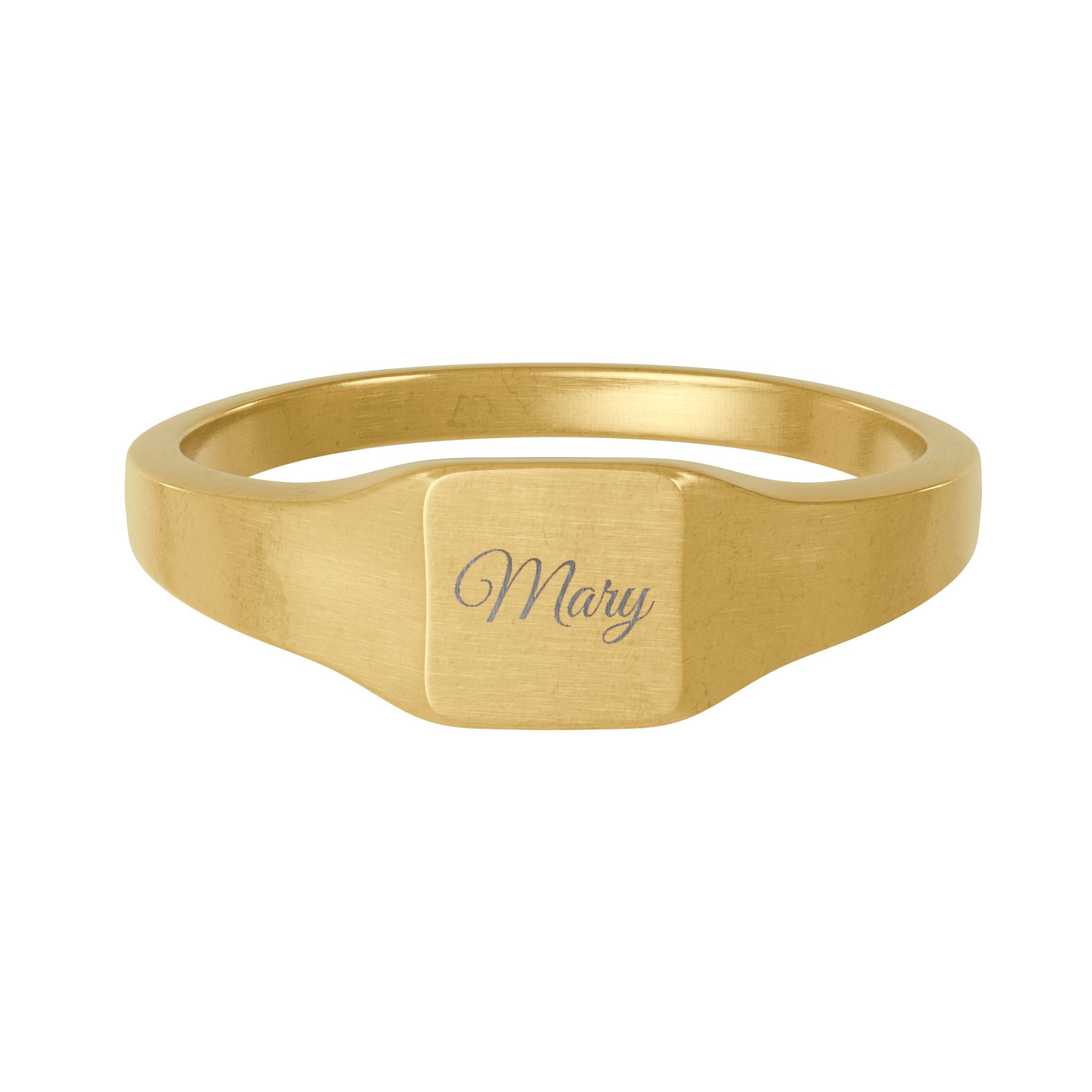 Gold Stainless Steel Square Signet Ring — Personalized Engraved Name Ring (e.g., "May")