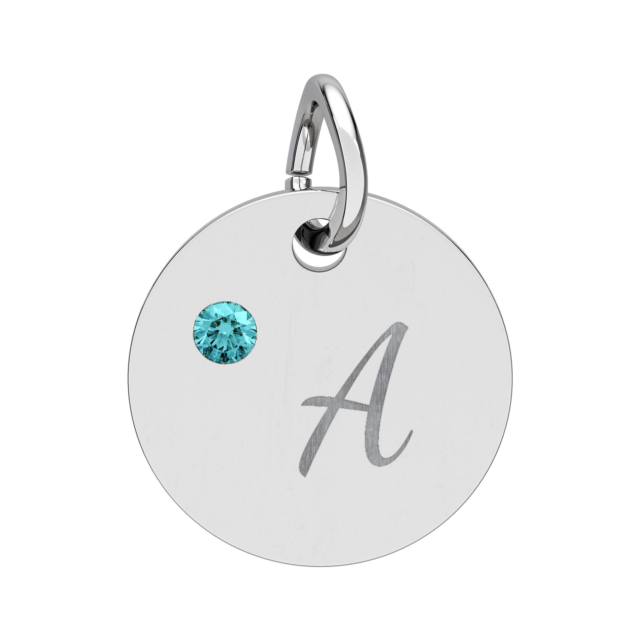 Engraved Birthstone Circle Charm — Personalized Initial Pendant